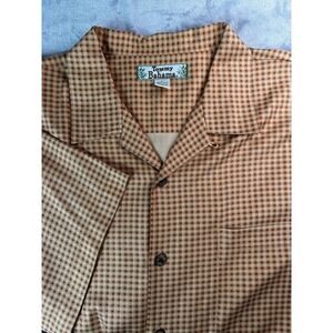 Tommy Bahama Shirt‎ Mens Large Brown Check 100% Silk Short Sleeve Button Up